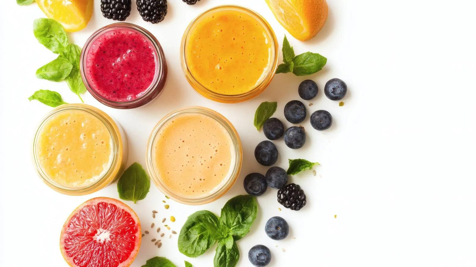Assorted Smoothies and Fresh Ingredients on White — free download from Dotvec