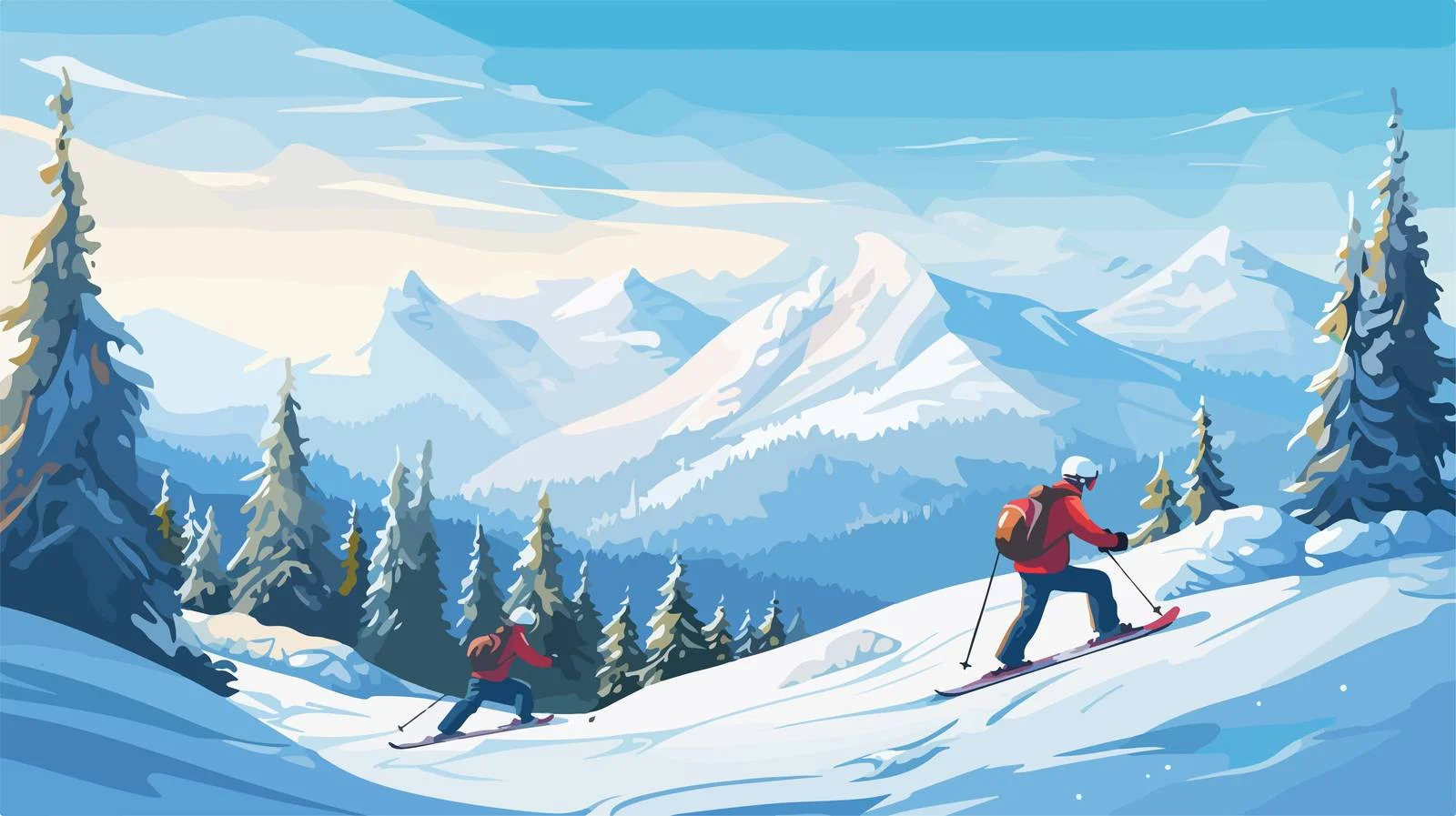 Snowboarders descend winter mountain slope — free download from Dotvec