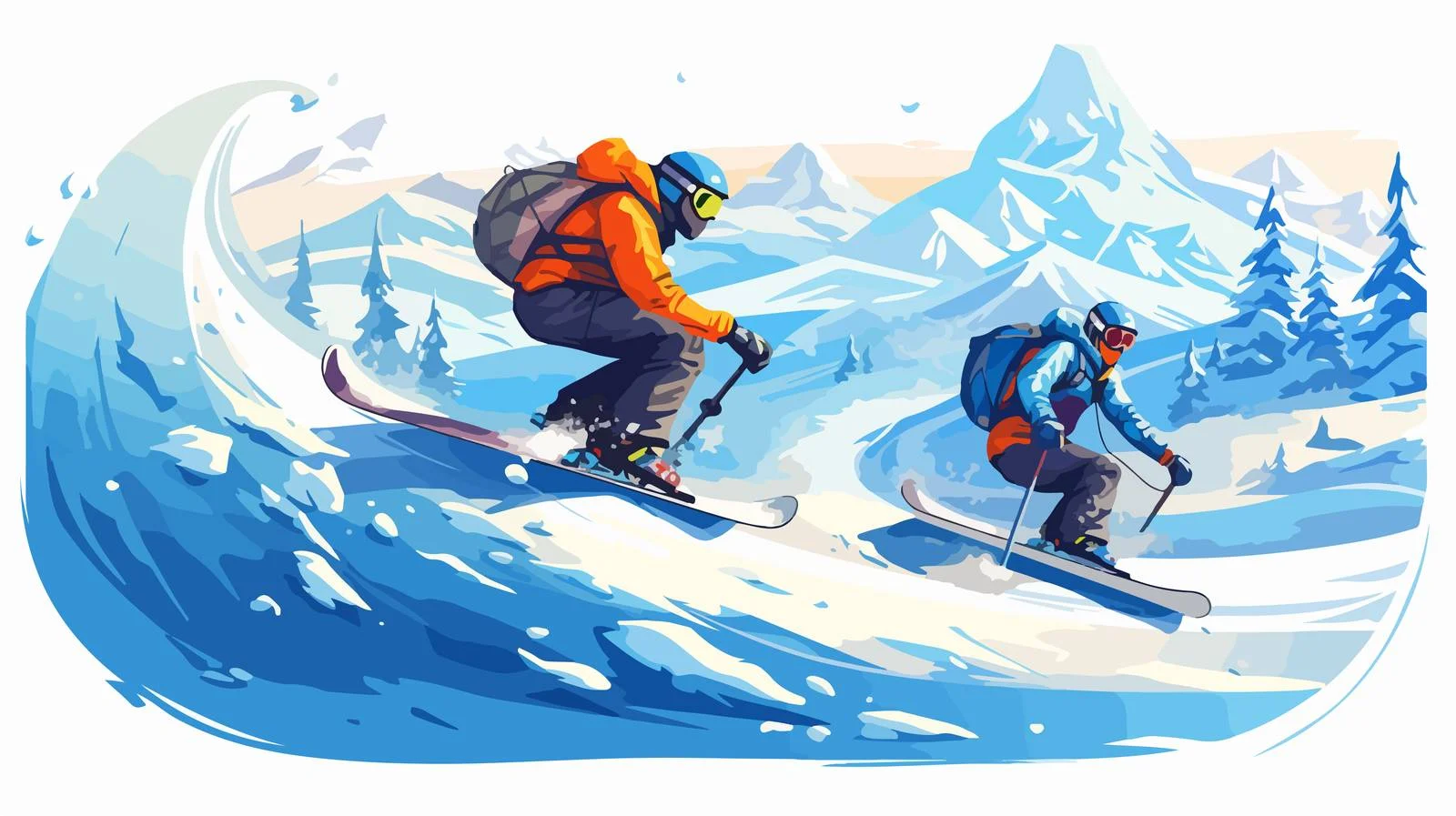 Winter Mountain Snowboarders Descending Slope — free download from Dotvec