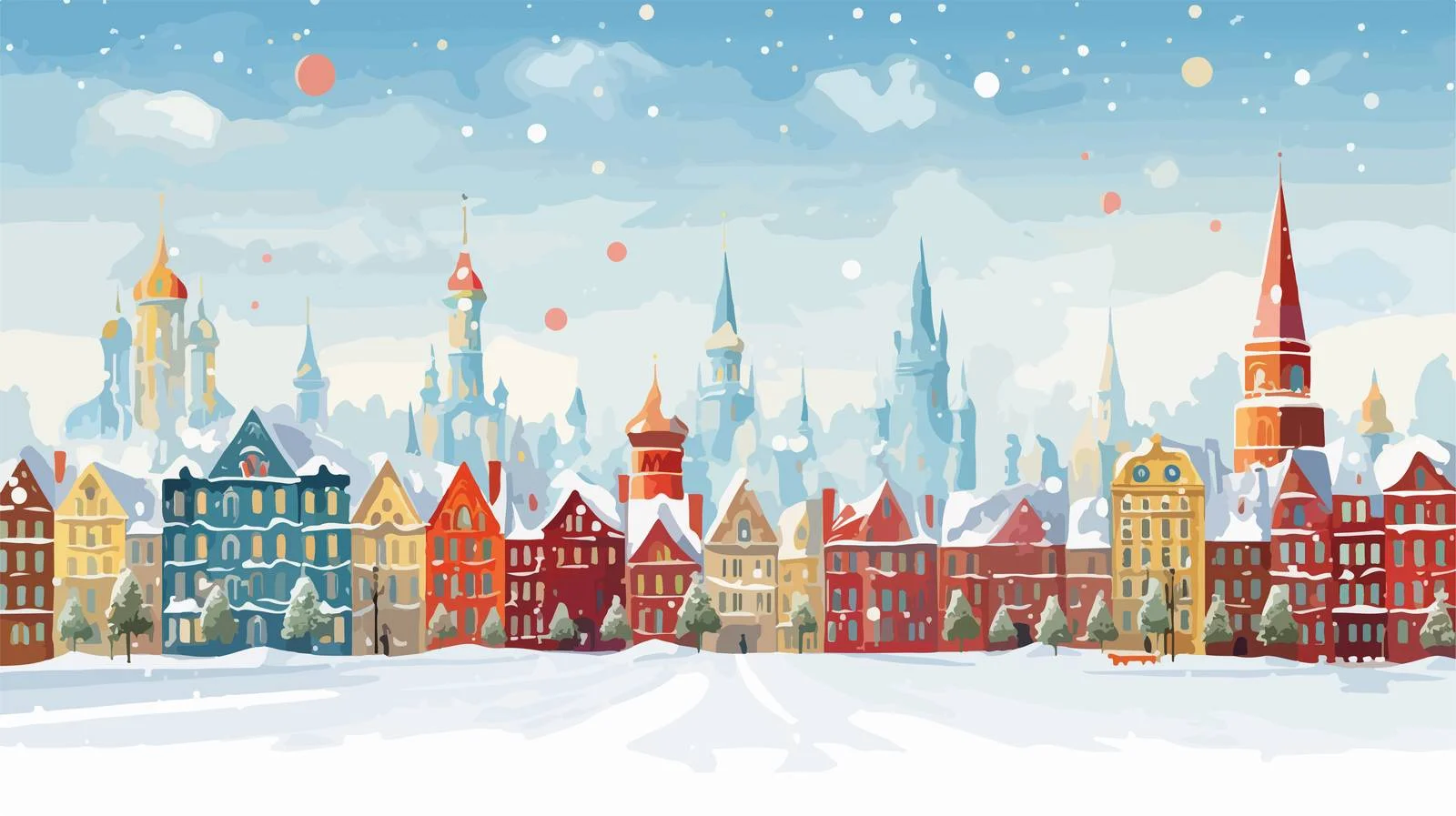 Winter Townscape with Snow-Covered Streets — free download from Dotvec