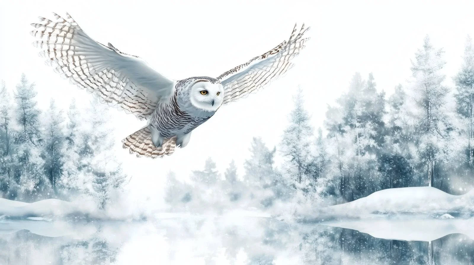 Elegant Snowy Owl Soaring Winter Forest — free download from Dotvec