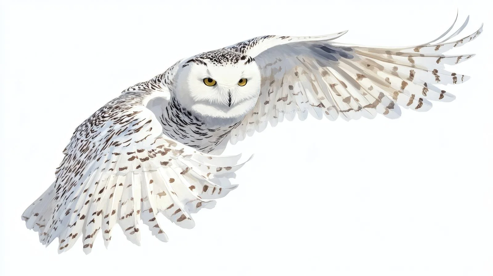 Graceful Snowy Owl in Flight on White — free download from Dotvec