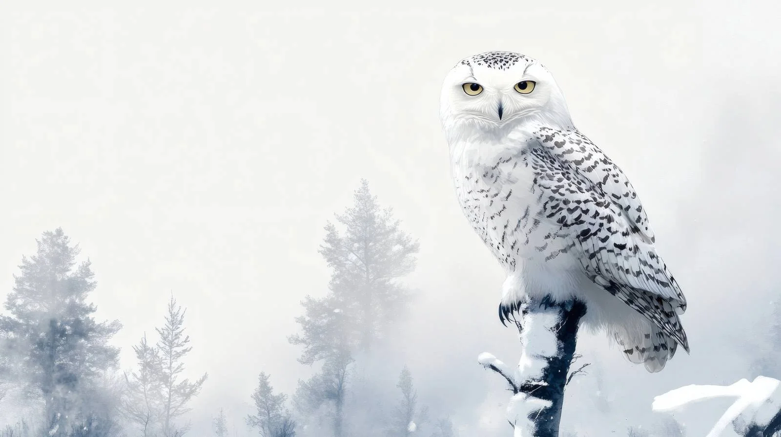 Snowy Owl Perched in Winter Woods — free download from Dotvec