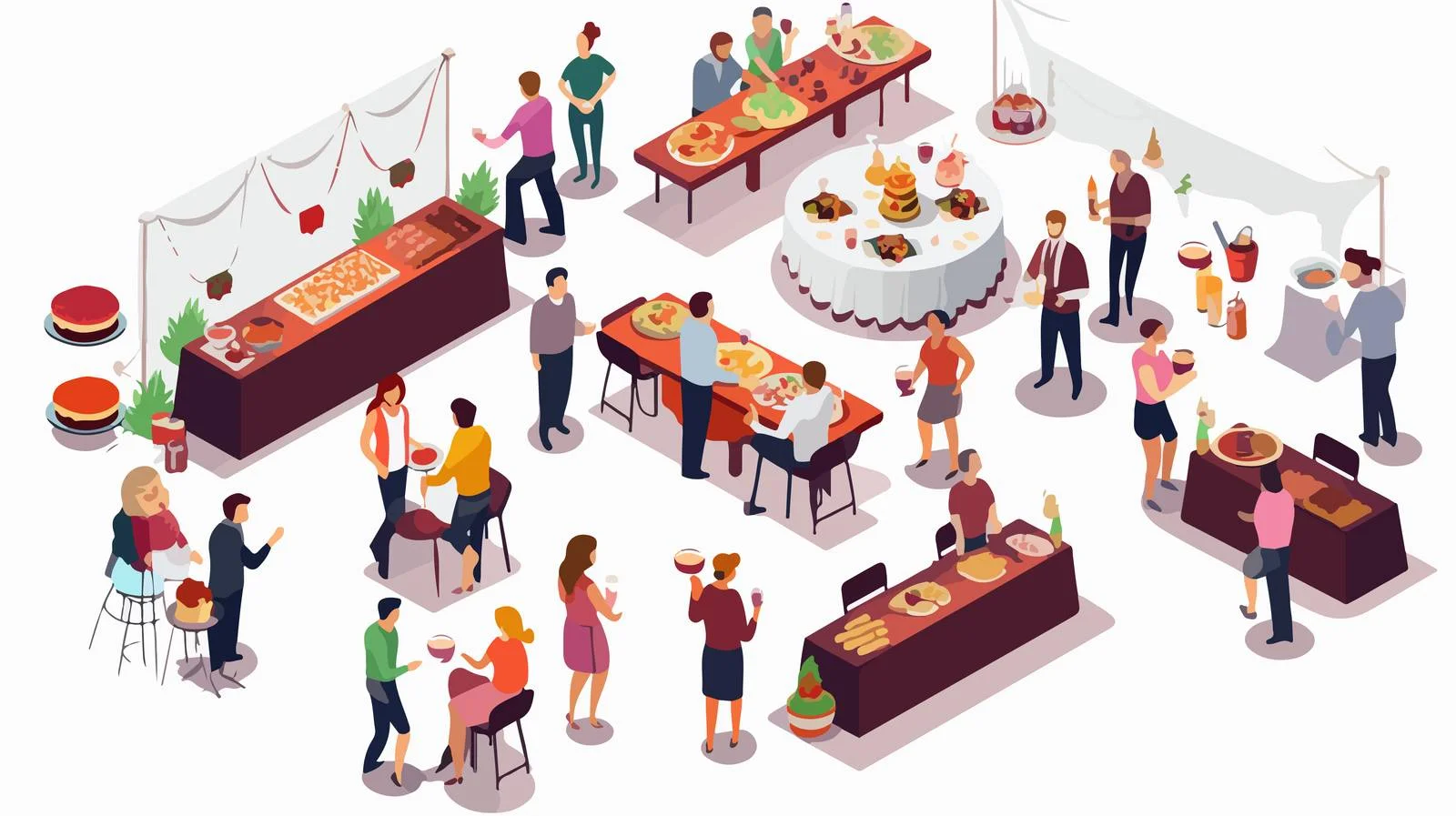 Elegant Social Gathering Isometric Vector Scene — free download from Dotvec