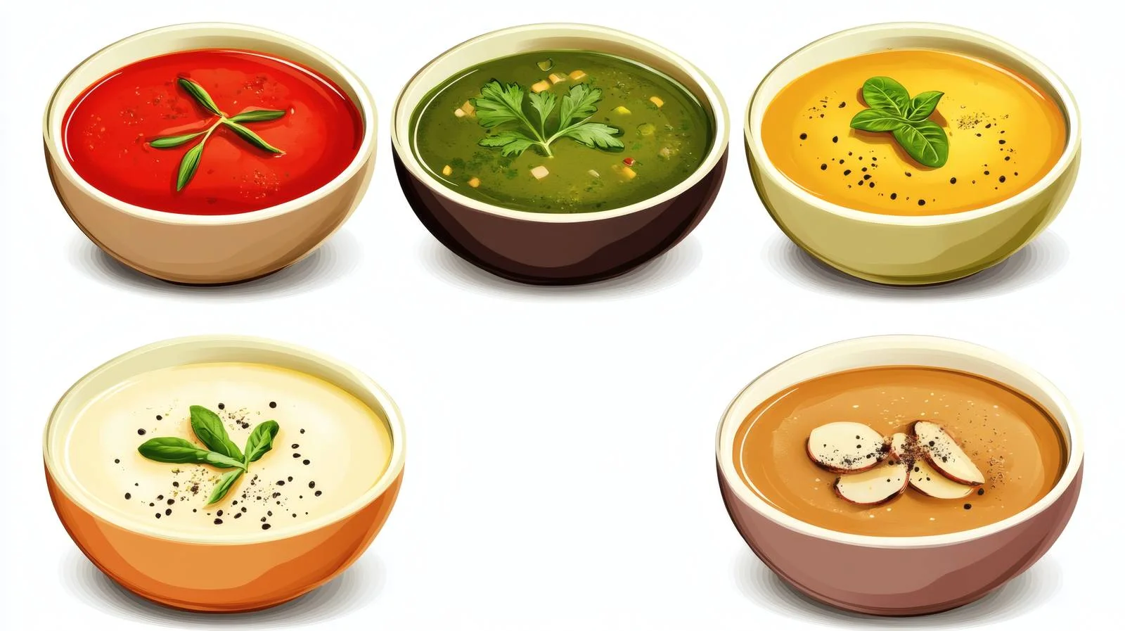 Variety of Soups on White Background — free download from Dotvec