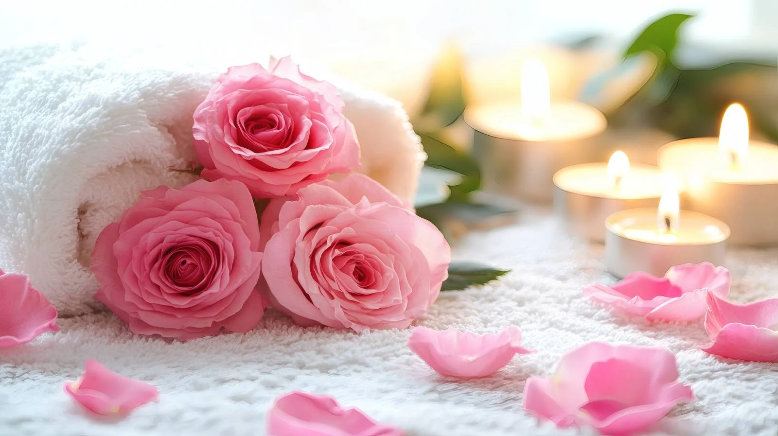 Tranquil Spa Setting with Pink Roses — free download from Dotvec