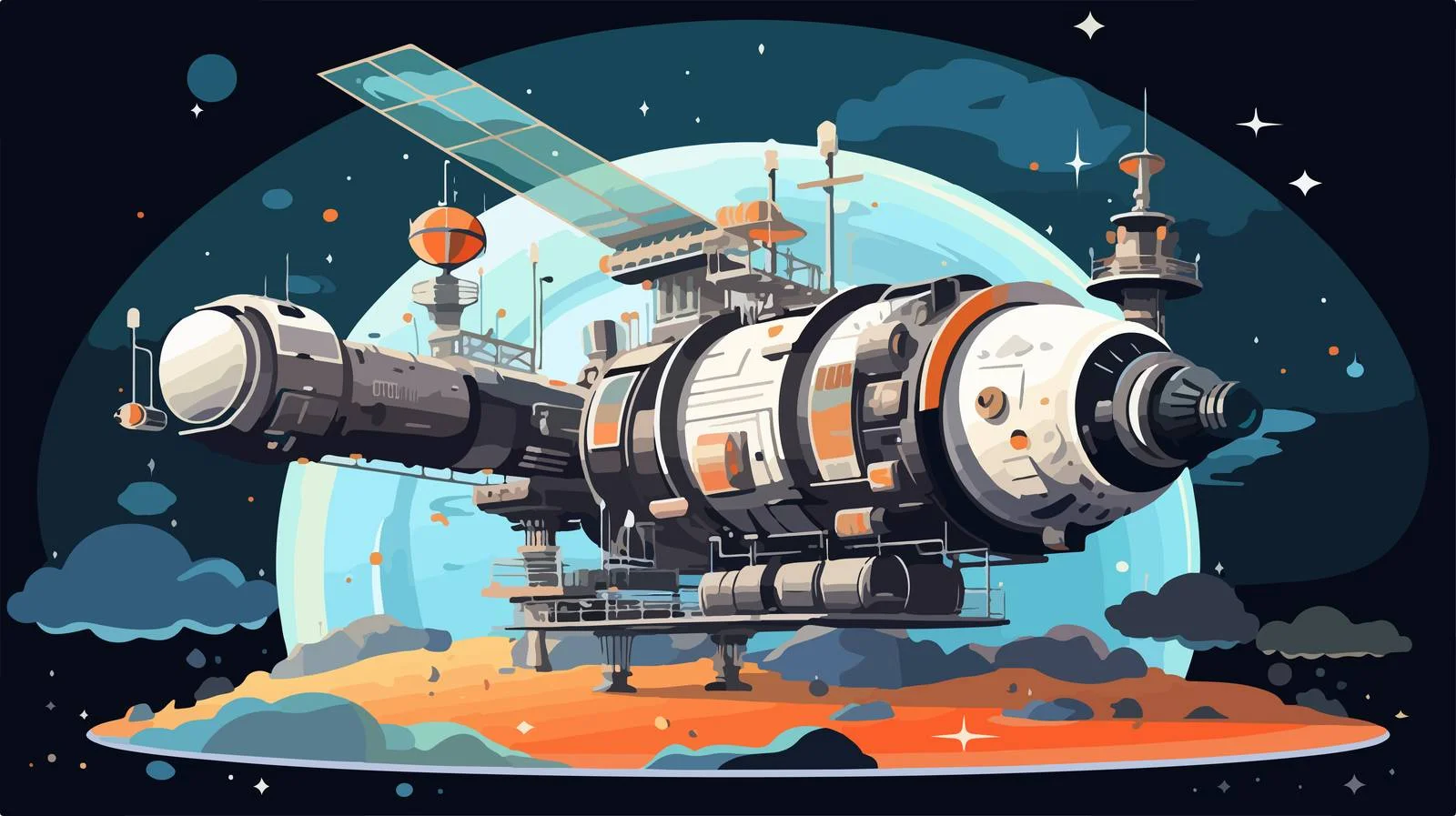 Space Station Signal Transmission Illustration — free download from Dotvec