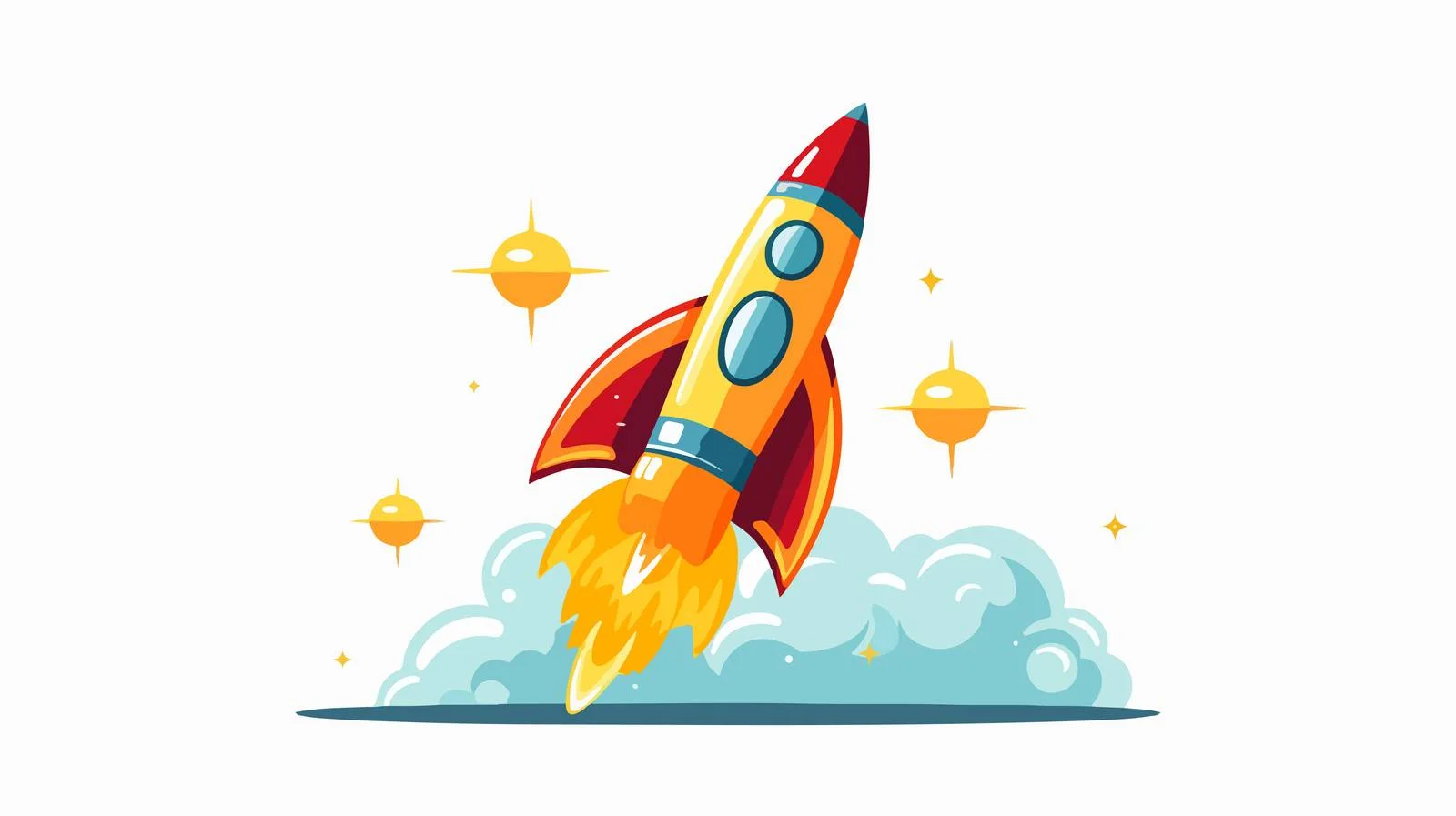 Rocket soars with blazing propulsion flames — free download from Dotvec