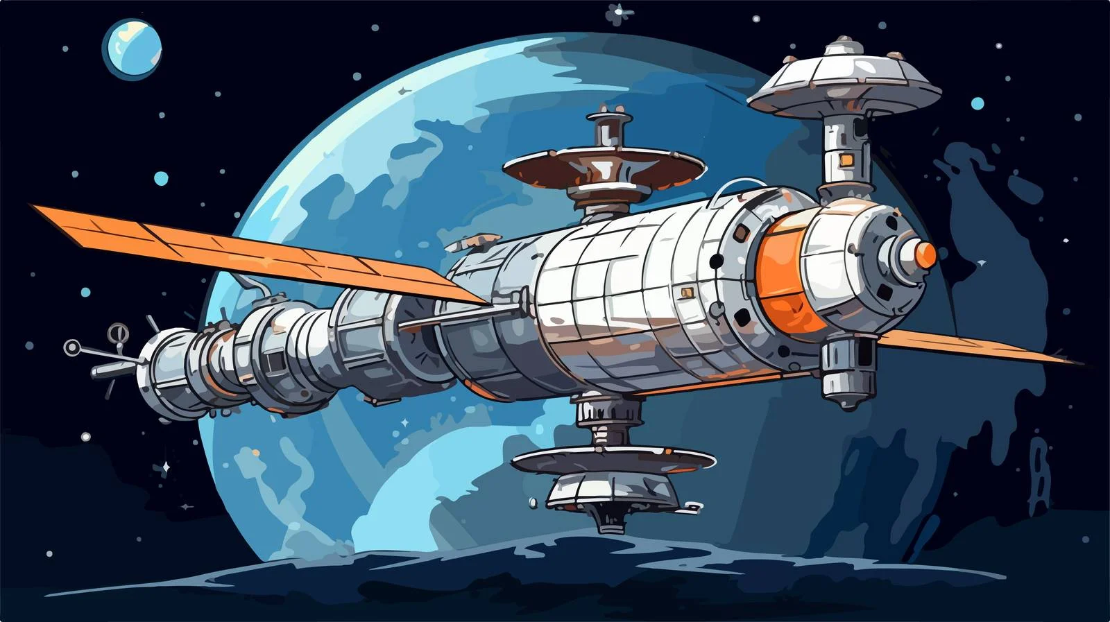 Earth Orbiting Space Station with Astronauts — free download from Dotvec