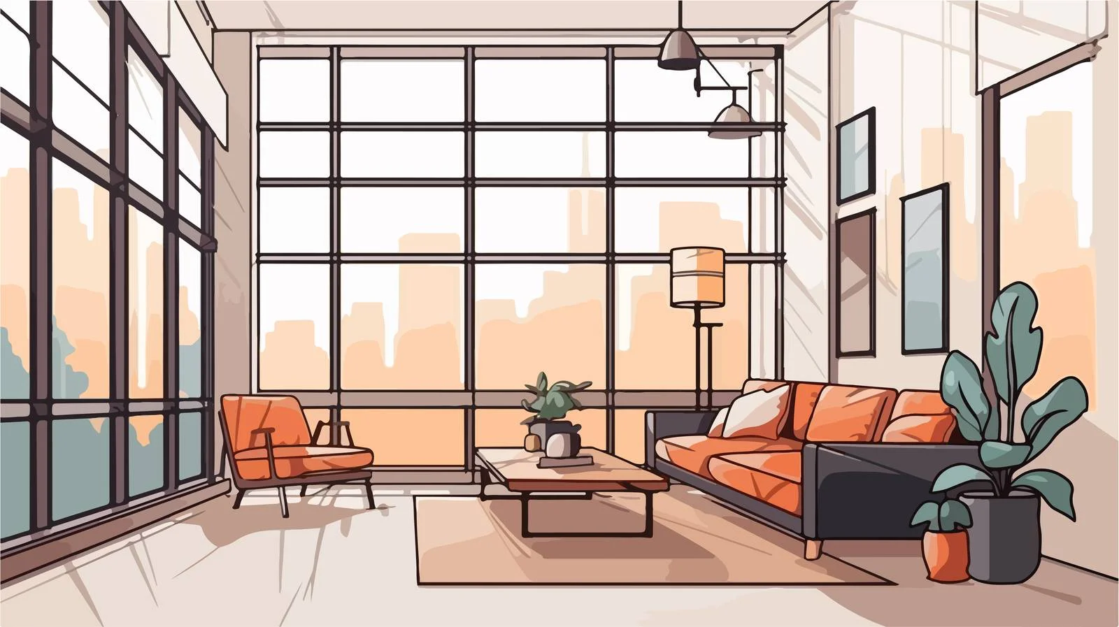 Spacious Loft Style Living Room with Large Window — free download from Dotvec