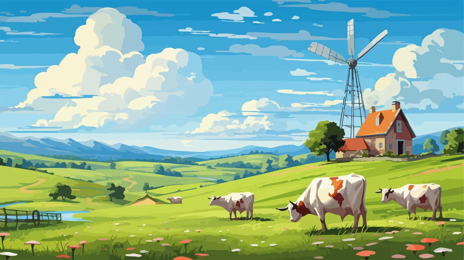 Idyllic Countryside Farmstead with Windmill View — free download from Dotvec