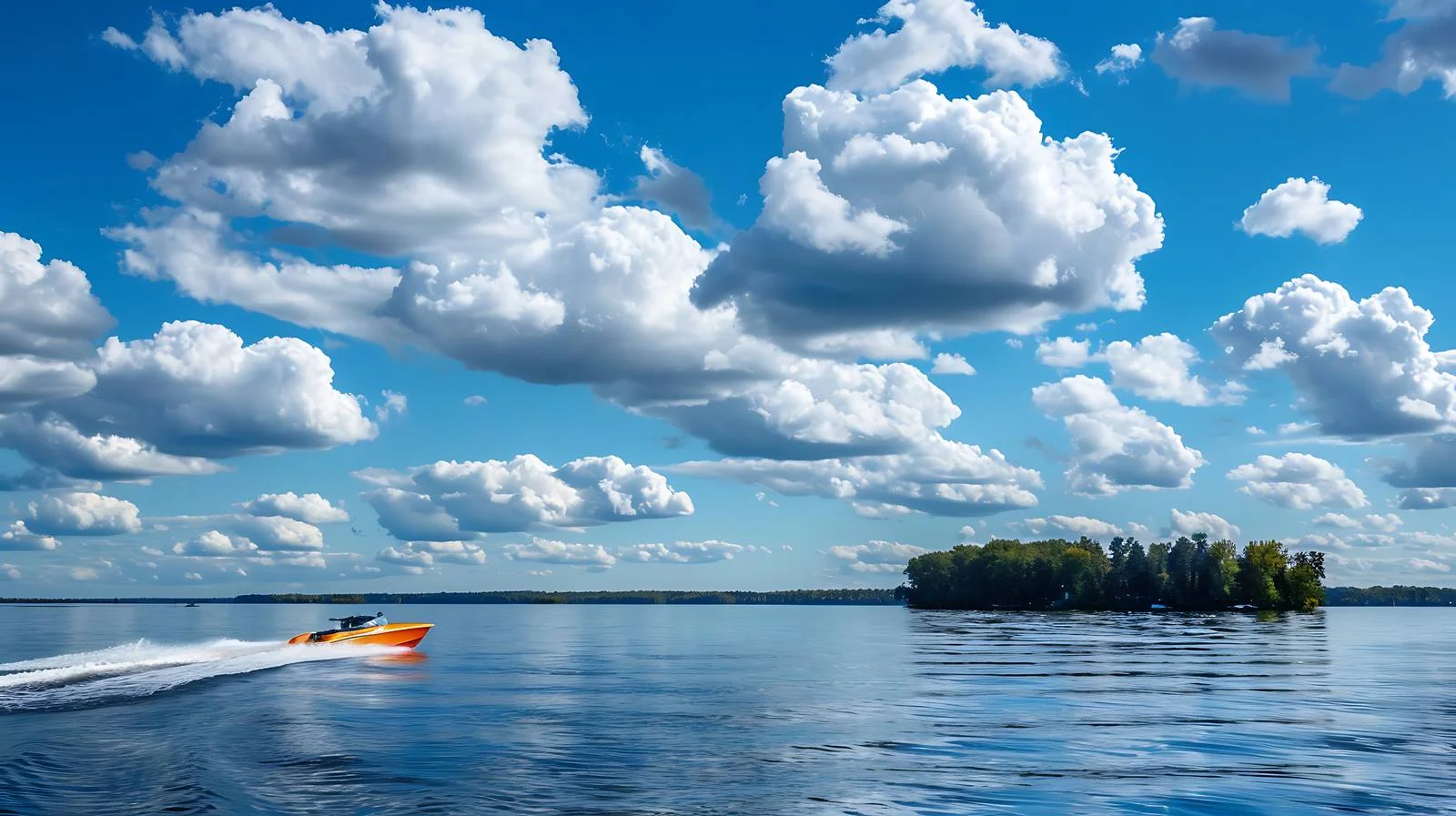 Speedboat Racing Across Minnesota Lake Under Dramatic Sky — free download from Dotvec