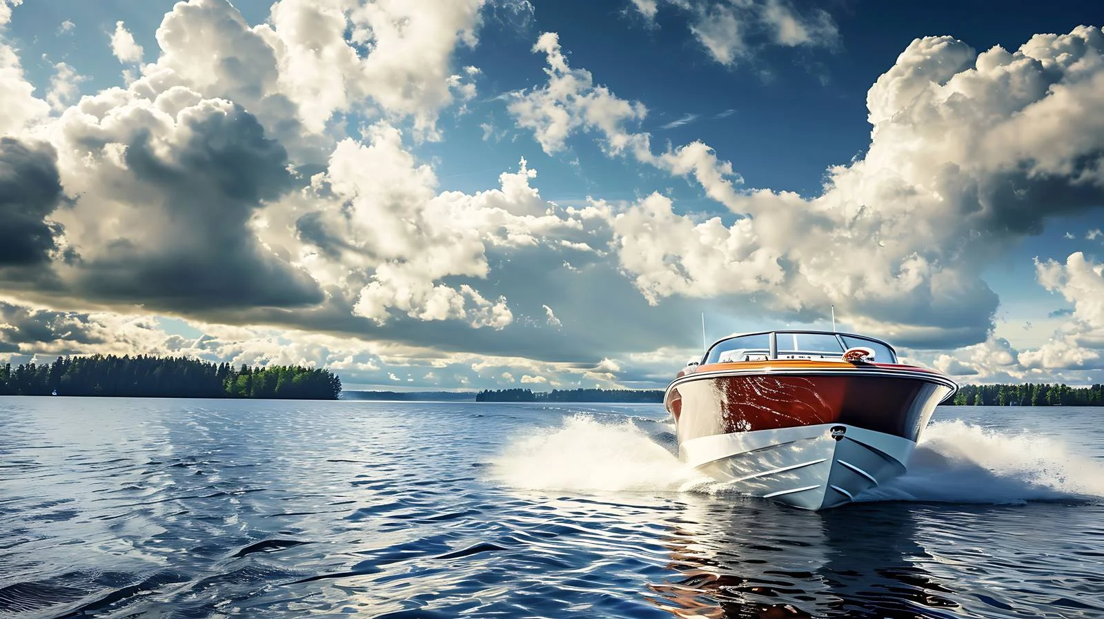 Speedboat Cruising on a Minnesota Lake Under Dramatic Sky — free download from Dotvec