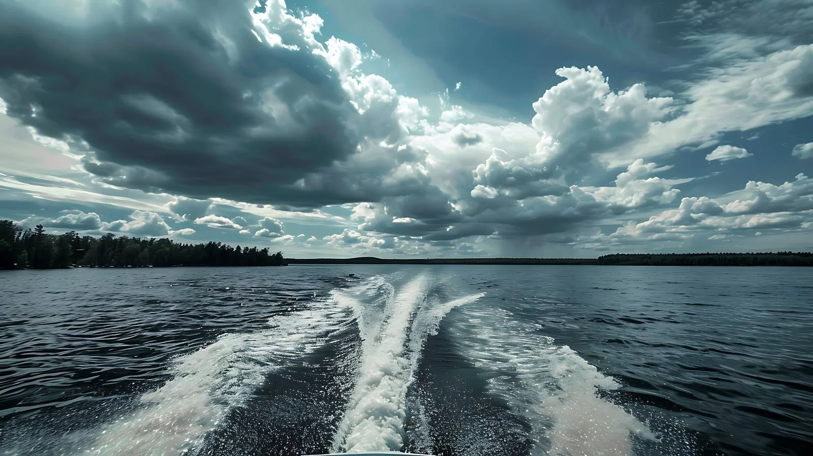 Speedboat Cruising Minnesota Lake Against Dramatic Sky — free download from Dotvec