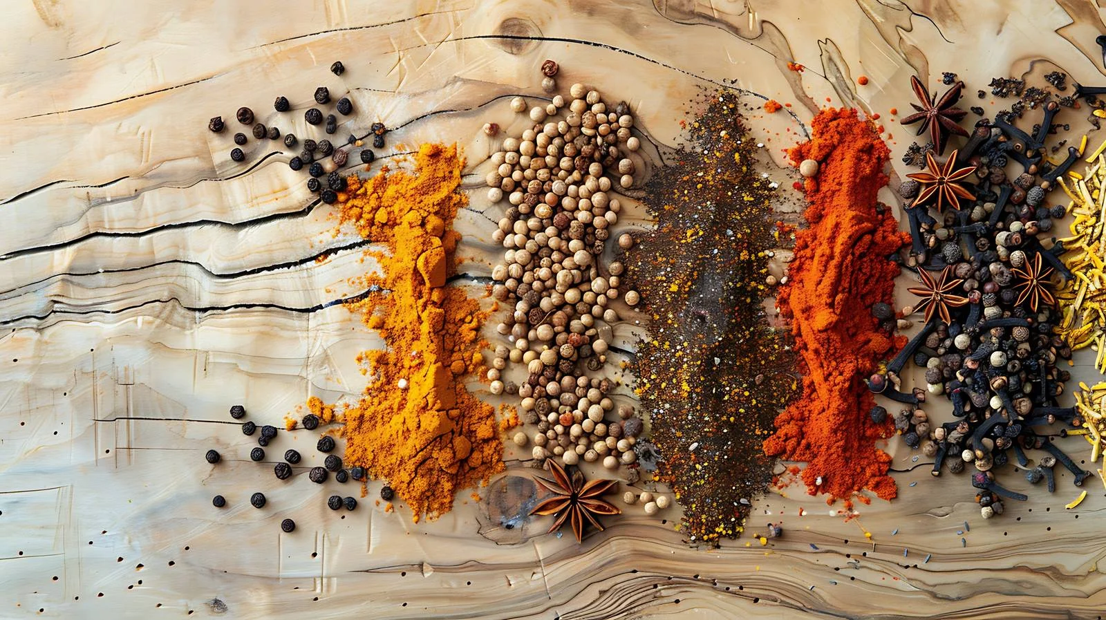 Wooden Surface with Scattered Herbal Spices — free download from Dotvec