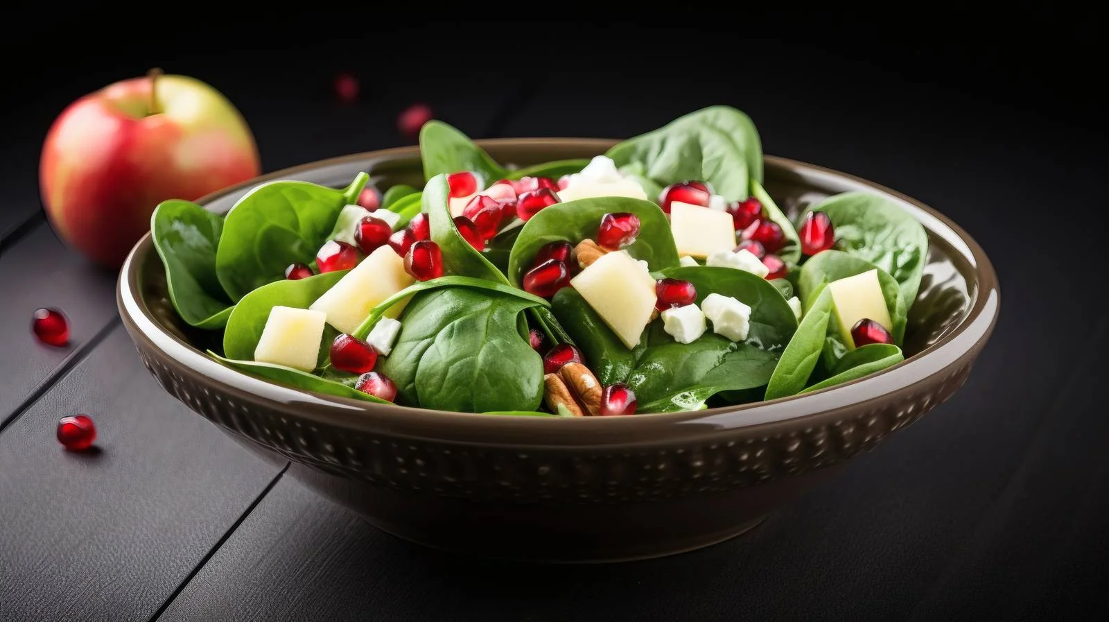 Fresh Spinach Apple Salad with Pomegranate — free download from Dotvec