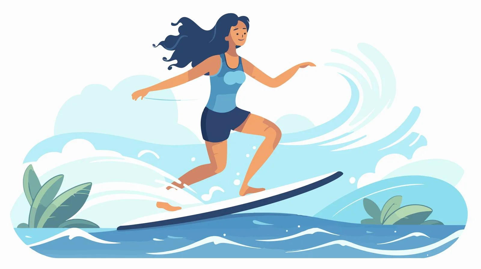 Athletic woman balancing on surfboard gracefully — free download from Dotvec