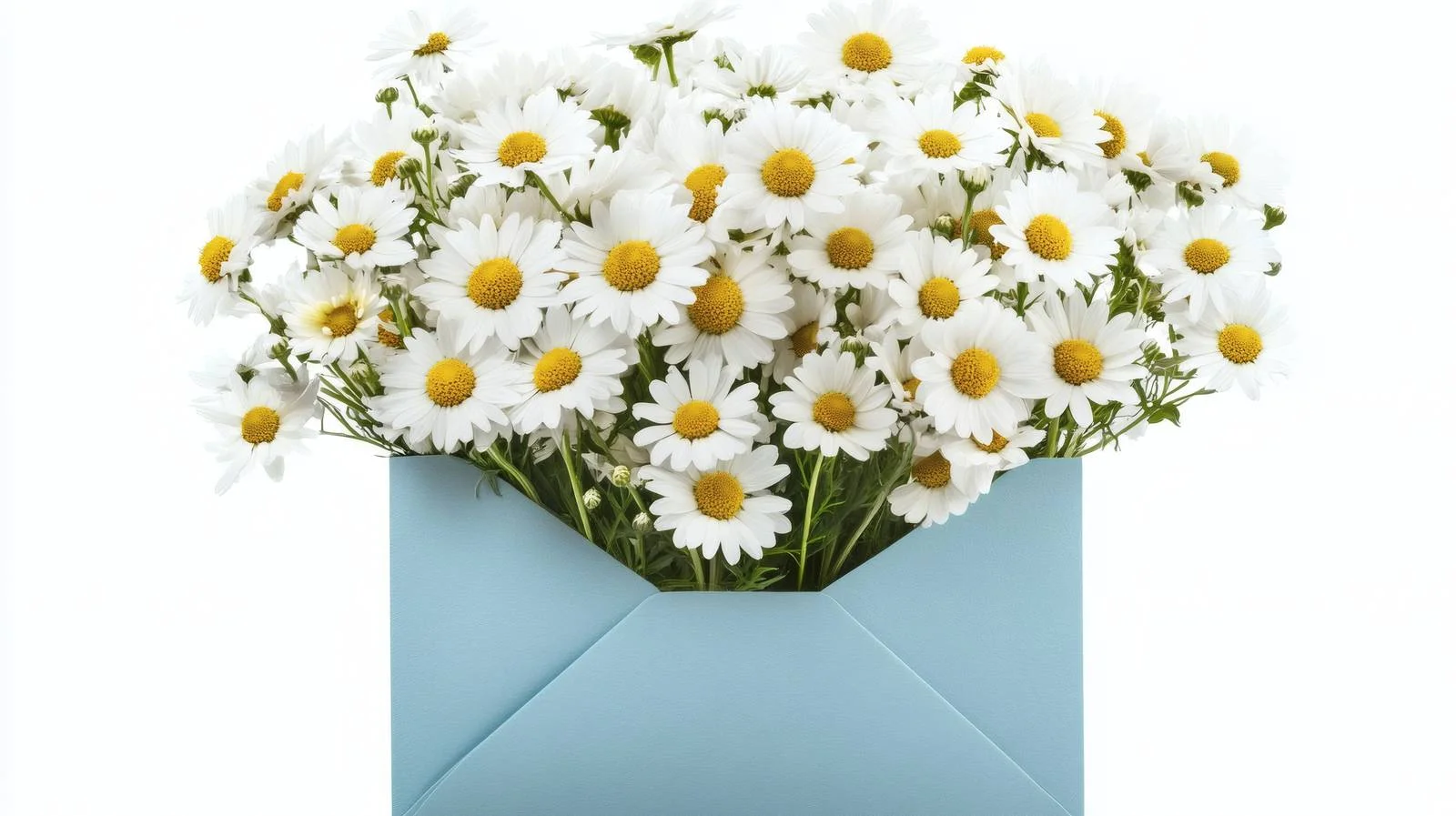 Chamomile flowers in blue envelope arrangement — free download from Dotvec