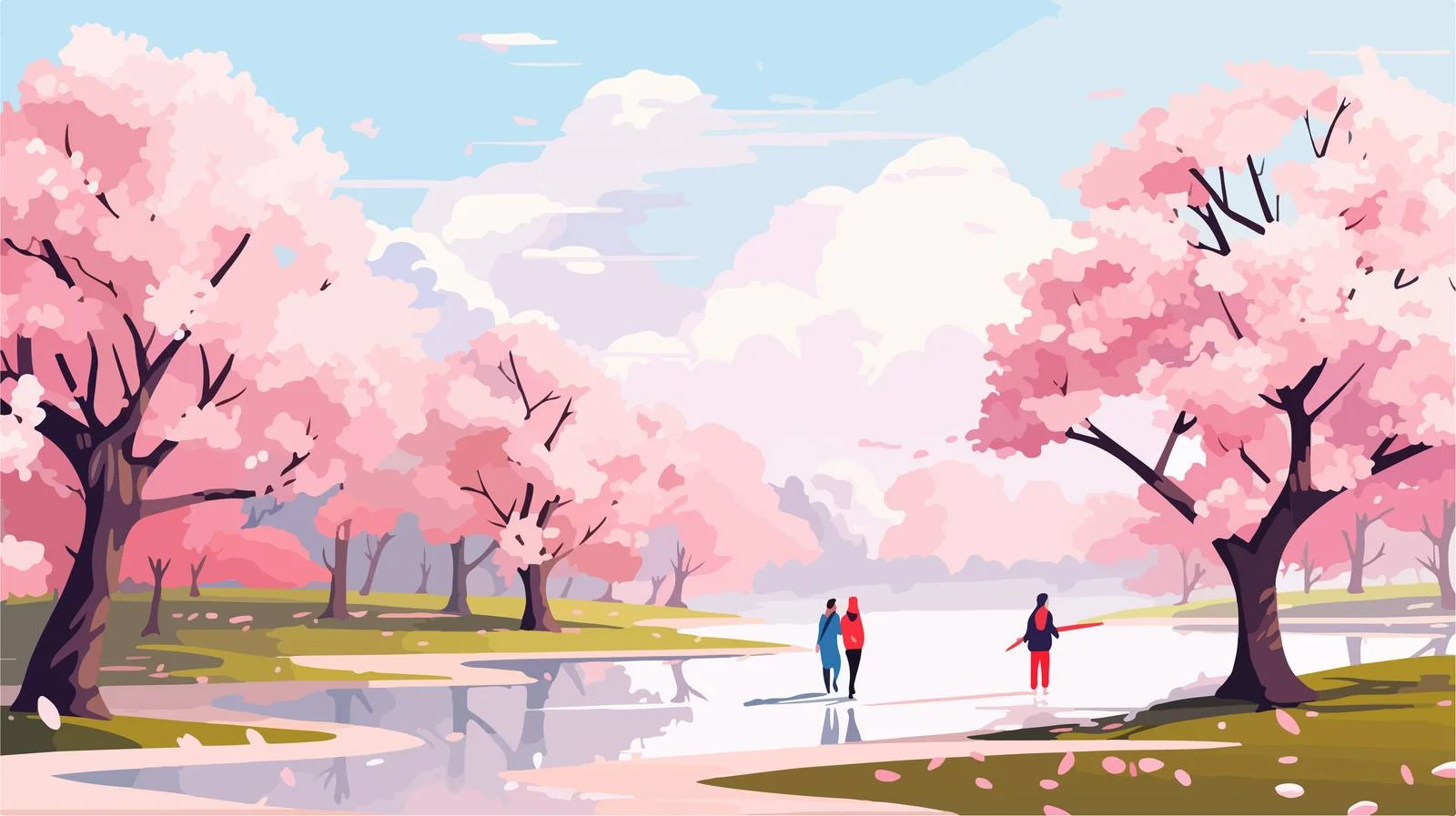 Serene Japanese Park with Cherry Blossoms — free download from Dotvec