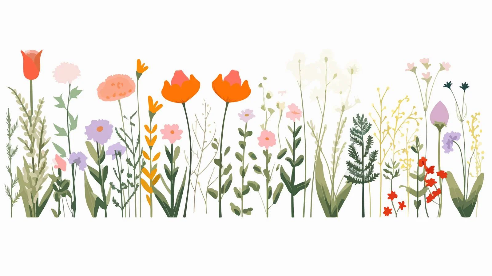 Blooming Spring Field Flowers and Floral Branches — free download from Dotvec