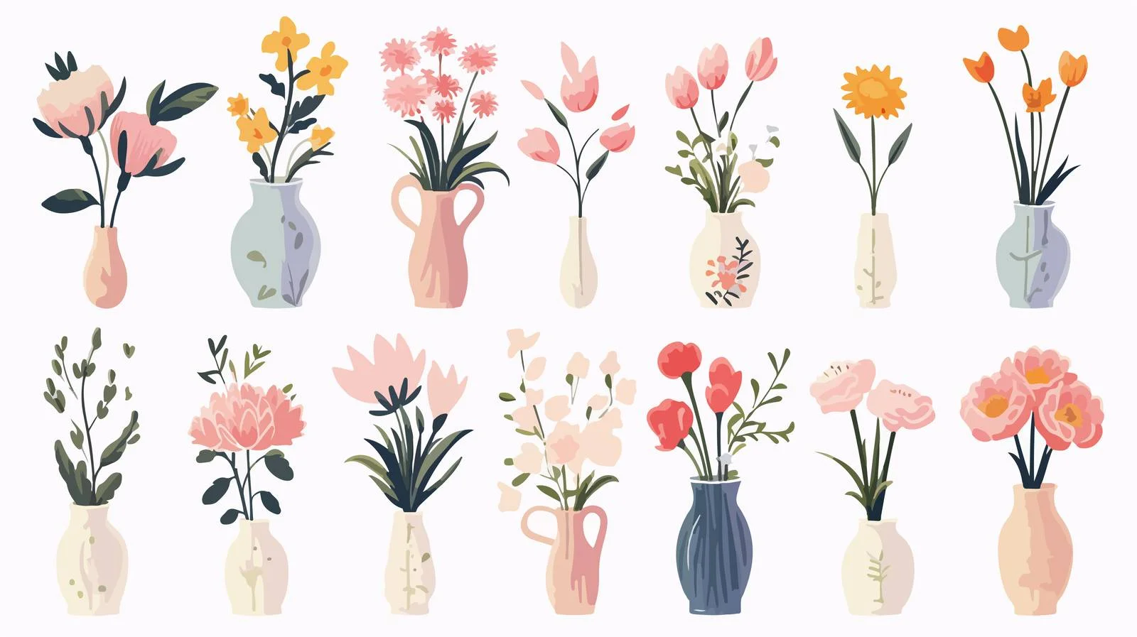 Vibrant floral arrangements in multiple vases — free download from Dotvec