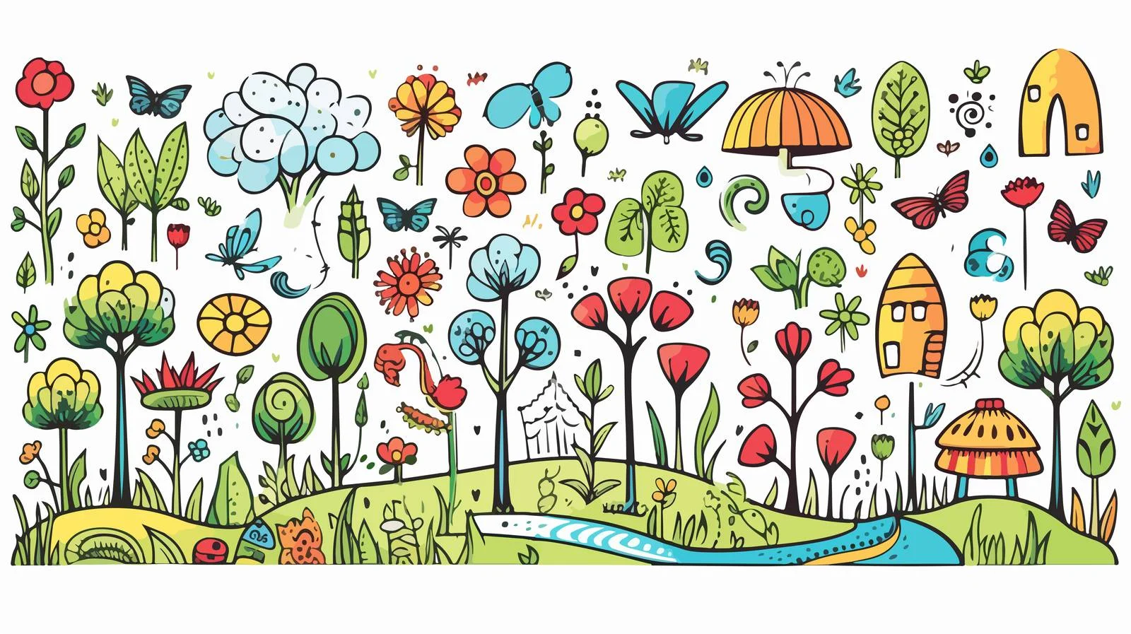 Spring Doodles Cartoon Vector Illustration — free download from Dotvec
