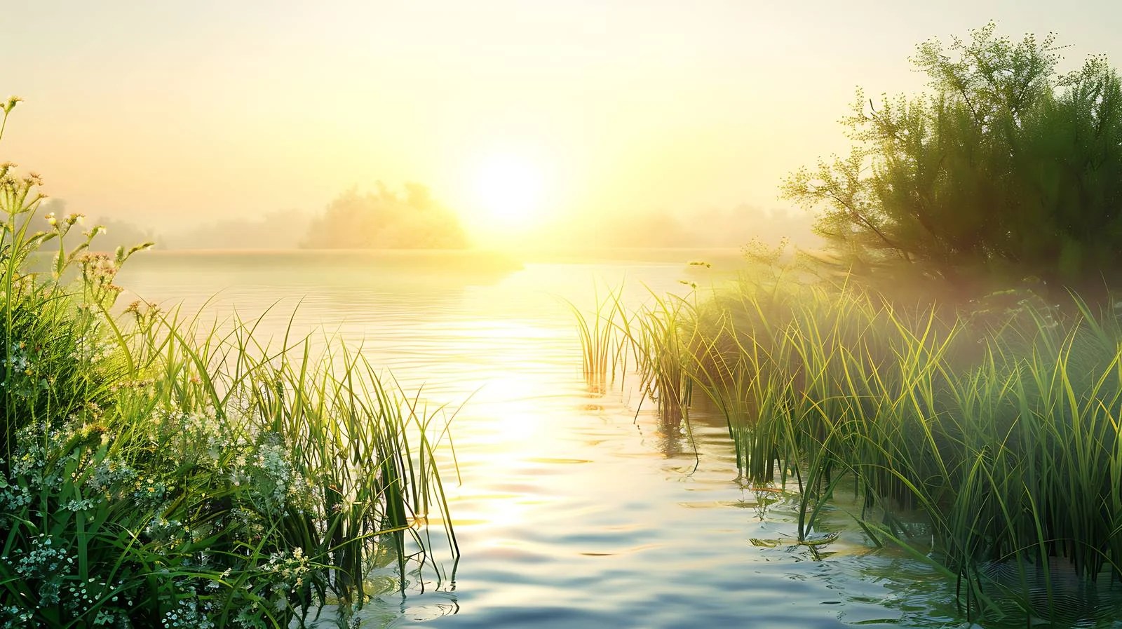 Tranquil Spring Sunset on Wilderness River — free download from Dotvec