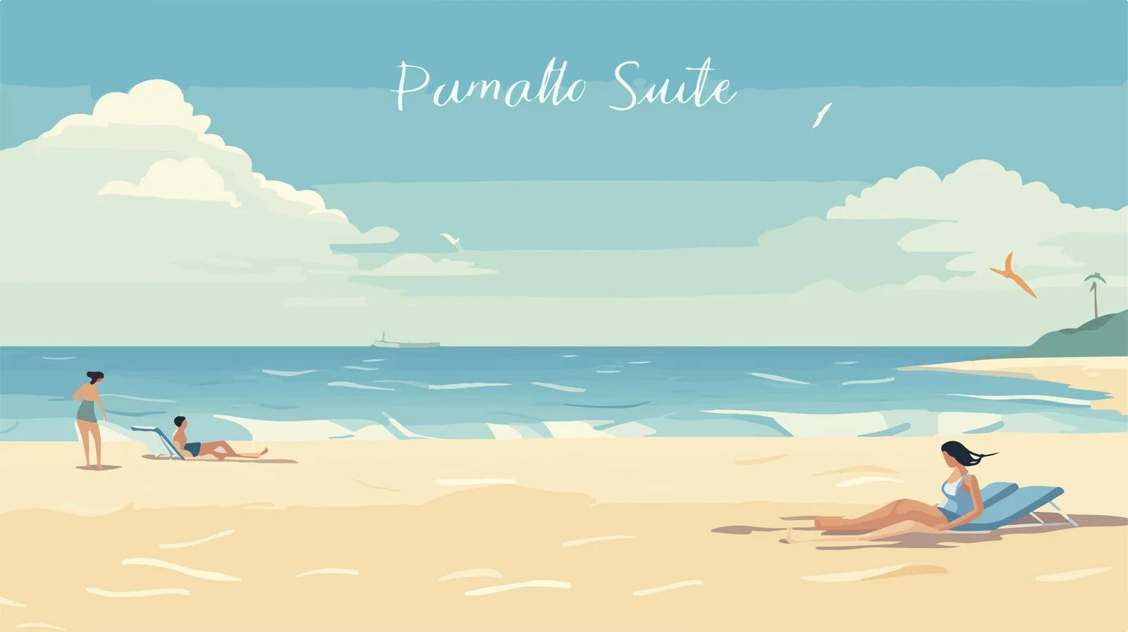 Tranquil Beach Scene with Sunbathing People — free download from Dotvec