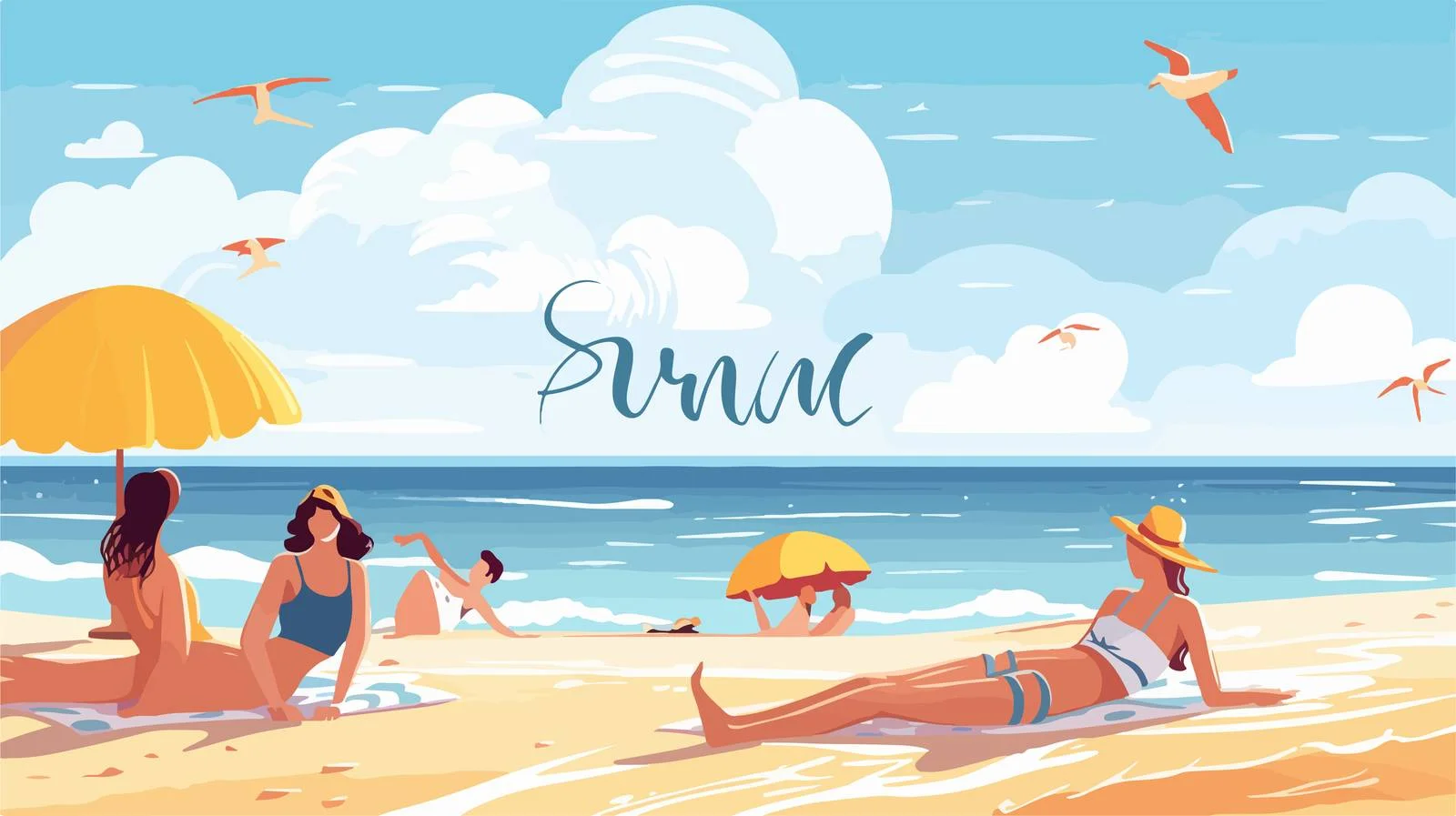 Tranquil Beach Scene with Relaxing Vacationers — free download from Dotvec