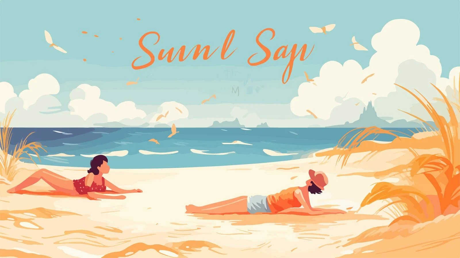 Tranquil Coastal Scene with Beachgoers Relaxing — free download from Dotvec