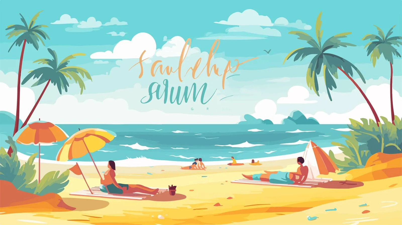 Sunny Beach Scene with Relaxed People — free download from Dotvec
