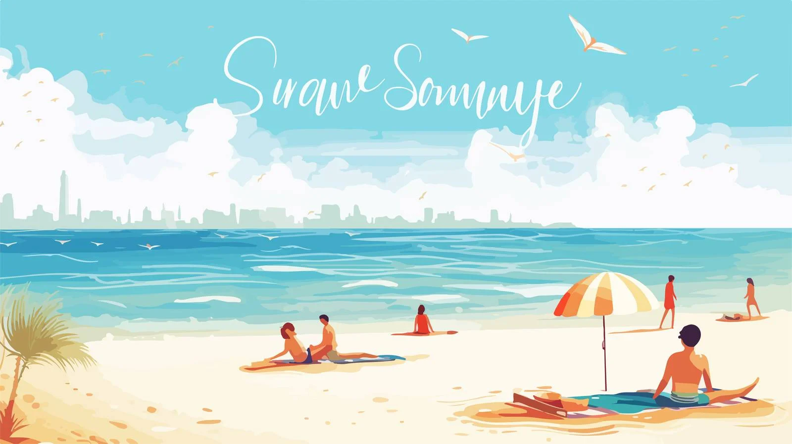 Tranquil Beach Scene with Lying People — free download from Dotvec