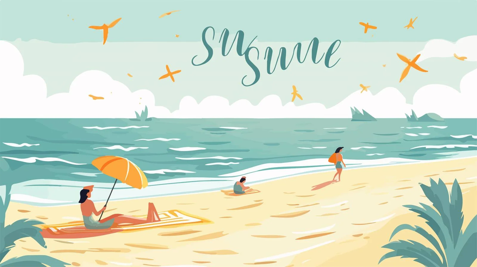 Tranquil Summer Beach Scene with Beachgoers — free download from Dotvec