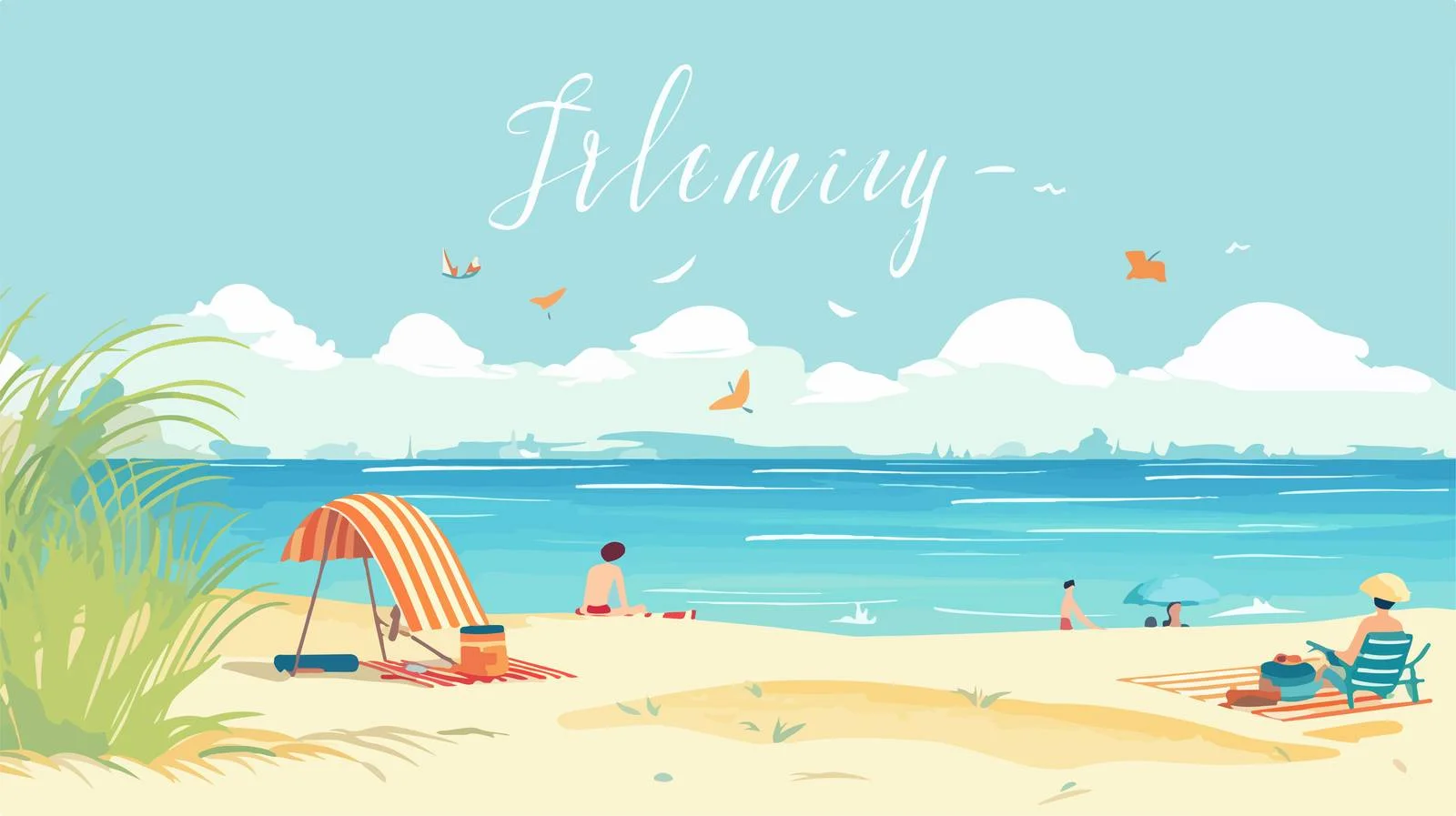 Sandy Beach Scene with Sunbathing People — free download from Dotvec
