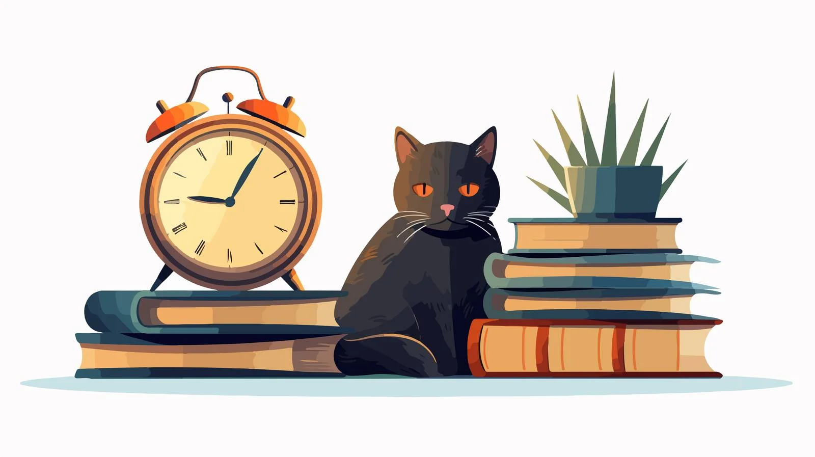 Vintage Books, Cat Figurine, and Alarm Clock — free download from Dotvec