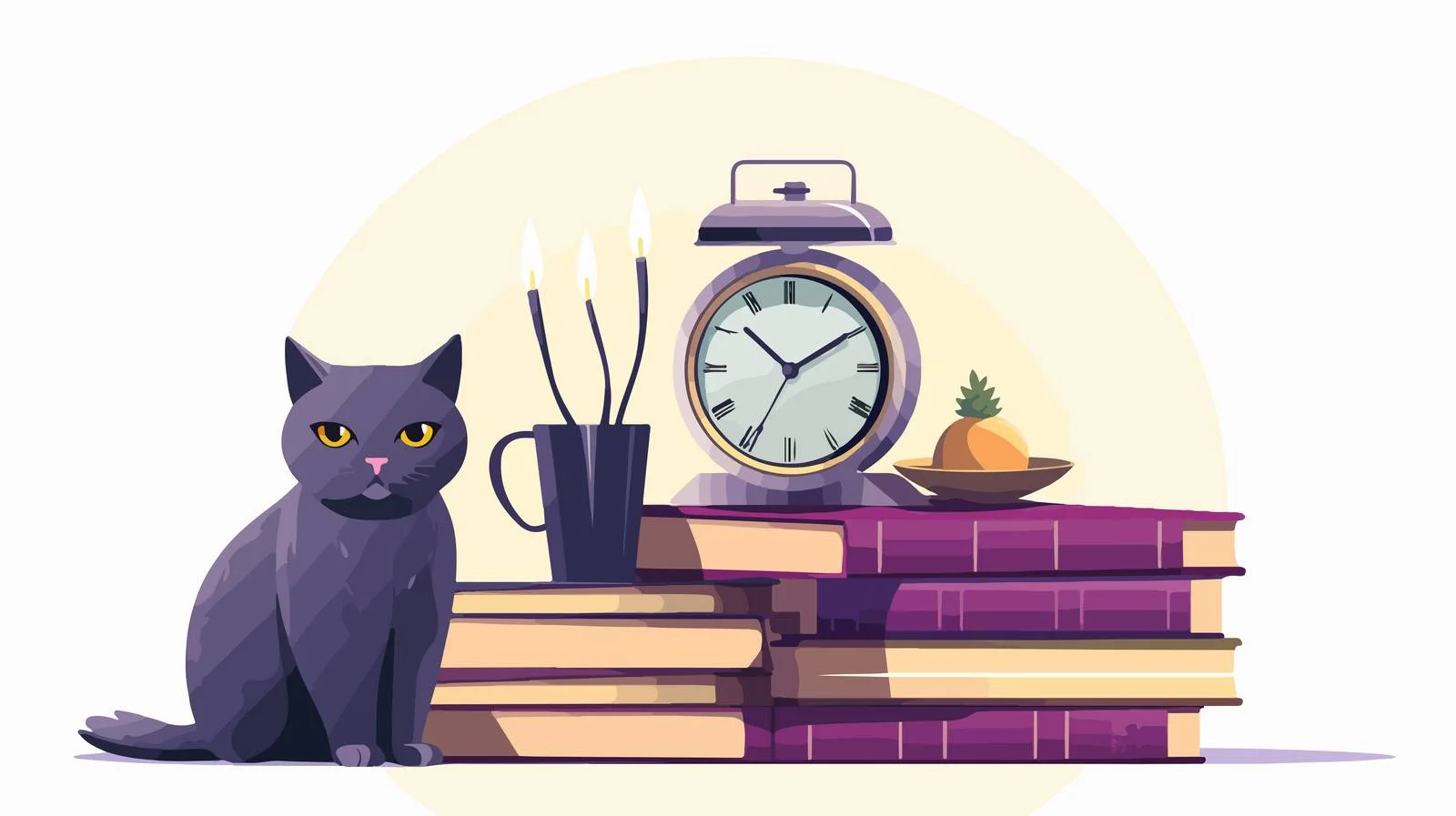 Vintage Books with Alarm Clock and Cat Figurine — free download from Dotvec