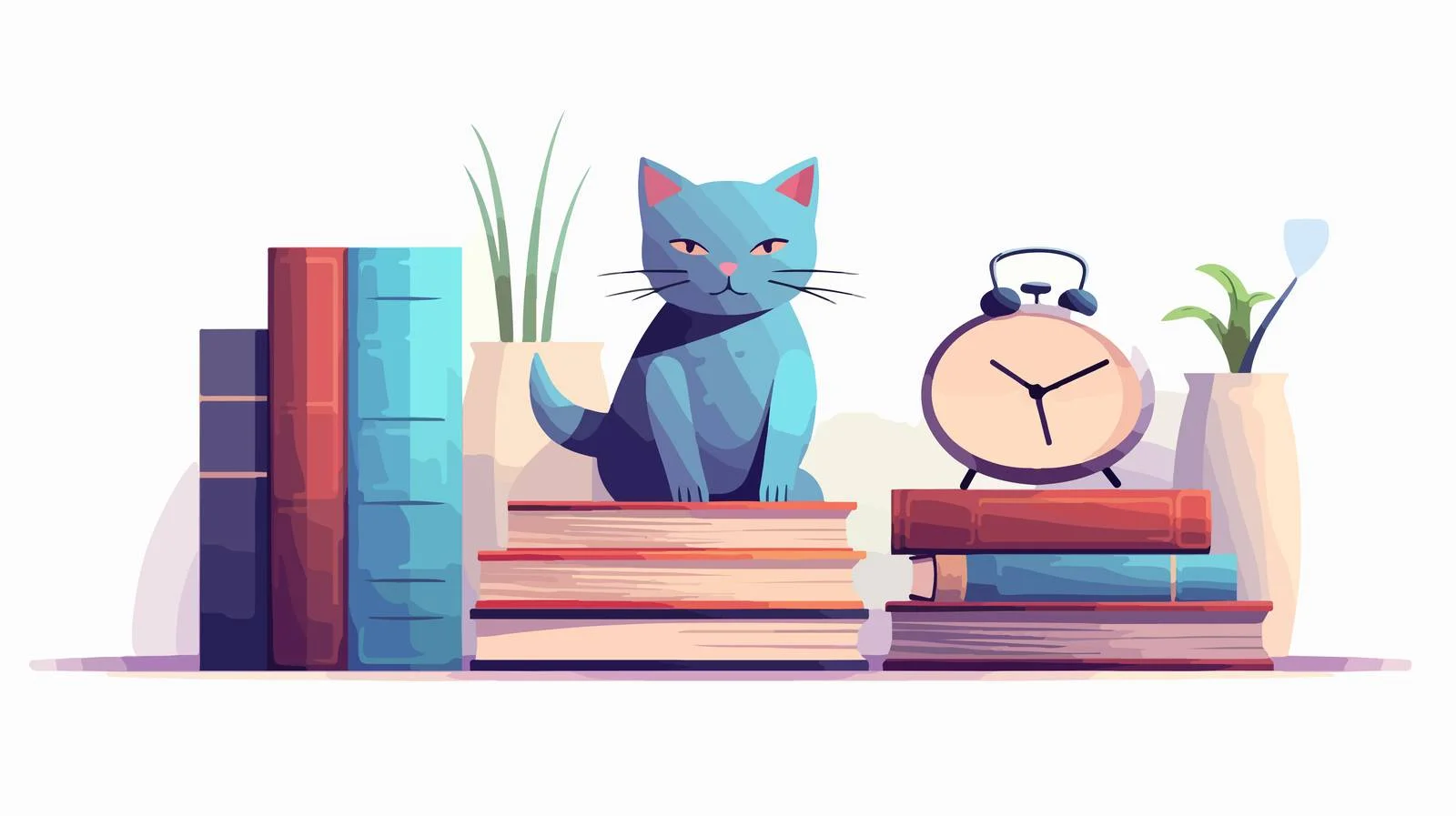 Vintage Books, Alarm Clock, Cat Figurine — free download from Dotvec