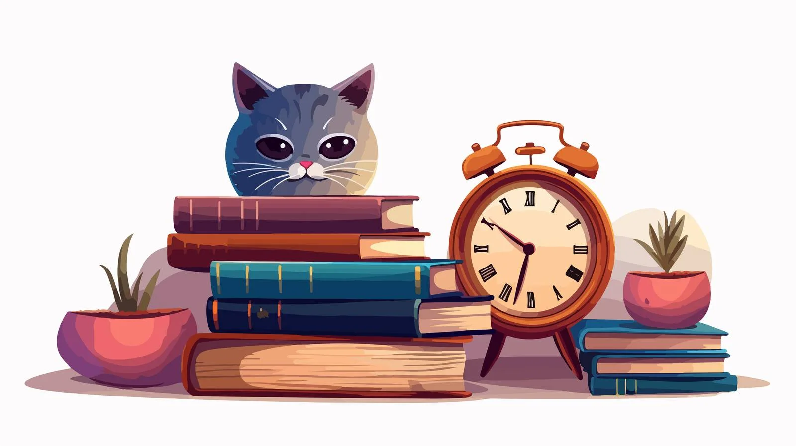 Vintage Book Stack with Cat Figurine — free download from Dotvec