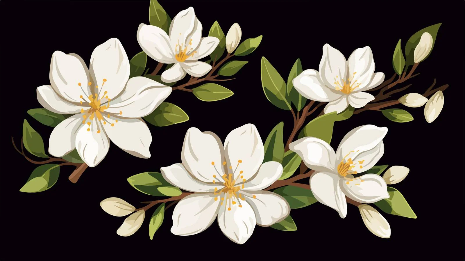 Elegant White Jasmine Flowers with Eight Petals — free download from Dotvec