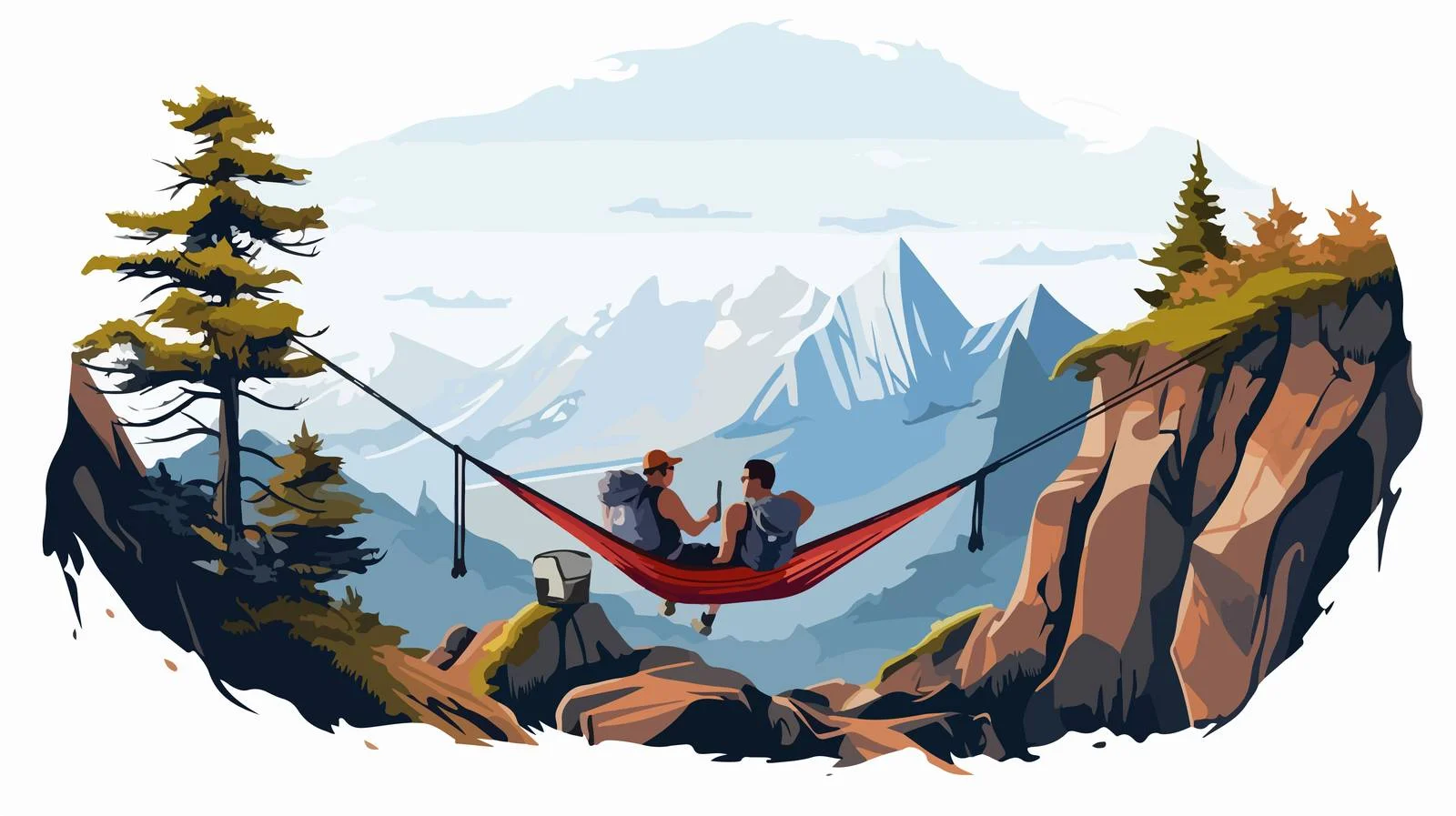 Adventurous climbers enjoy hammock overlooking cliff — free download from Dotvec
