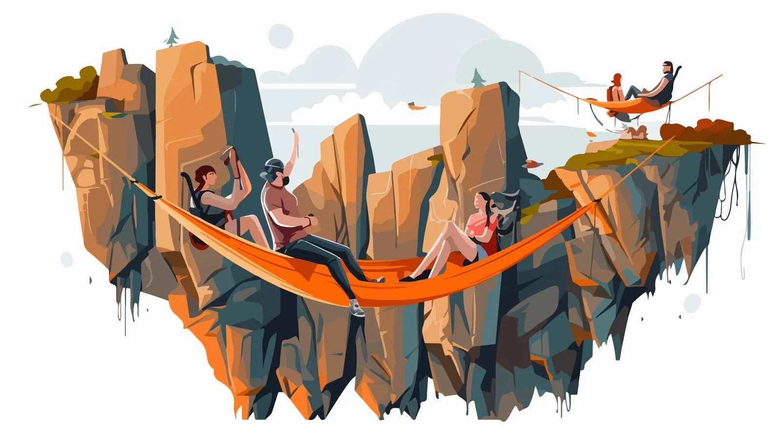 Adventurers Resting on Cliffside Hammock — free download from Dotvec