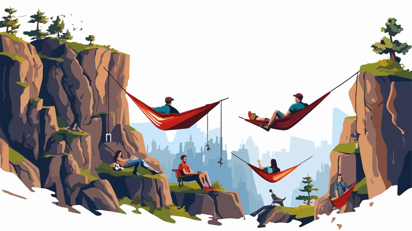 Adventurers Resting on Hammock at Cliff — free download from Dotvec