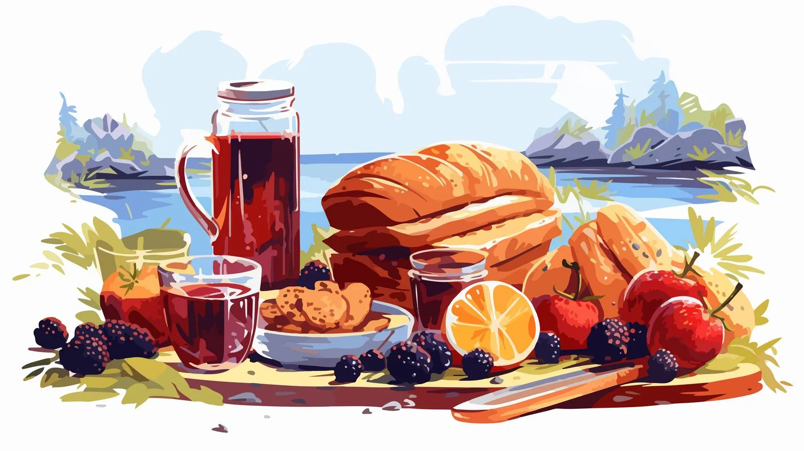 Elegant Picnic Spread with Fresh Bread — free download from Dotvec