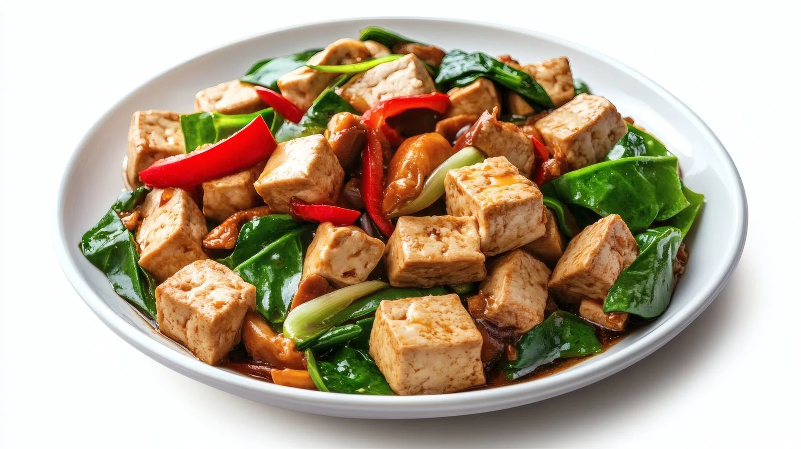 Gourmet Stir-Fried Tofu on White Background — free download from Dotvec