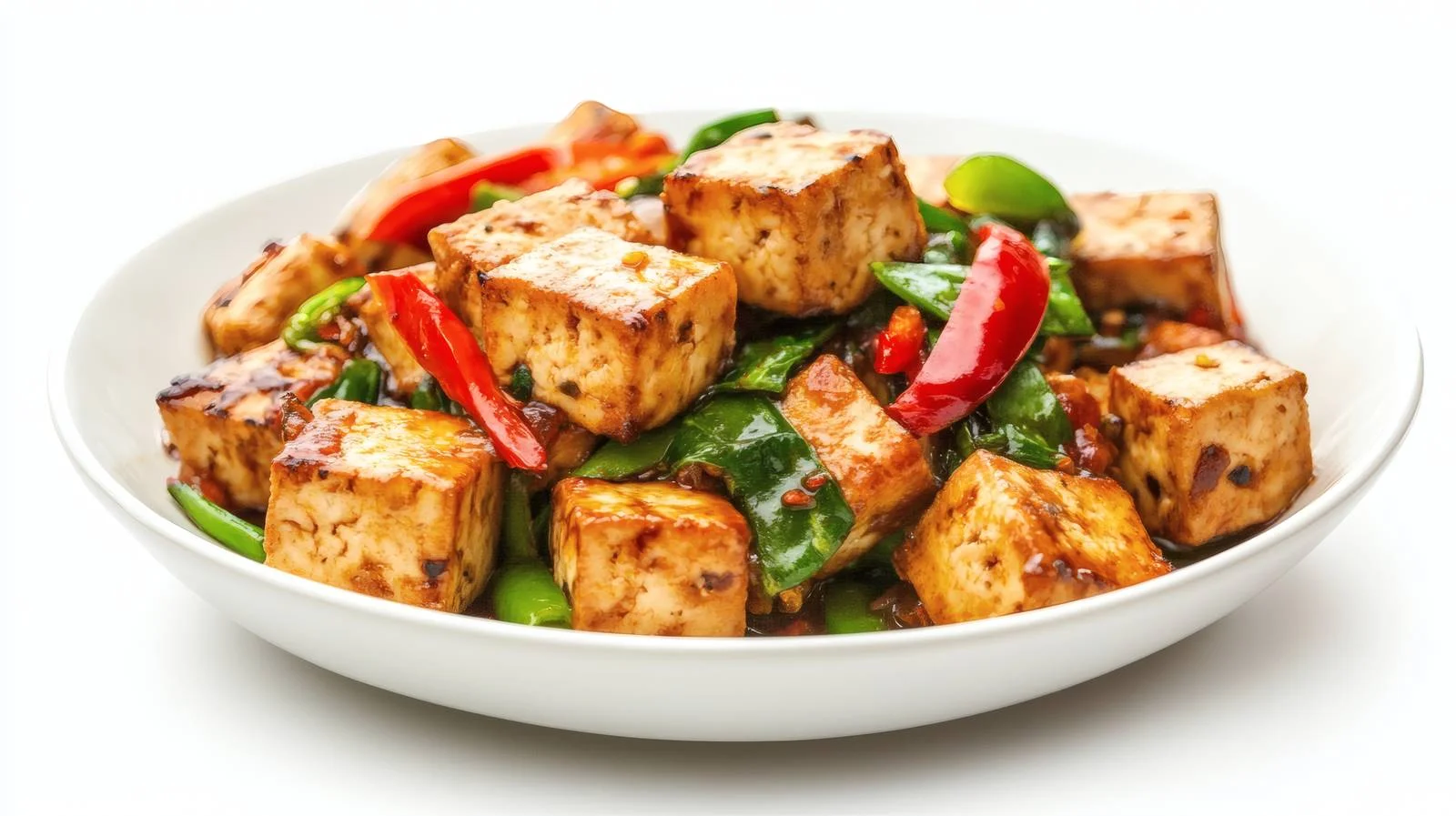 Savory Stir-Fried Tofu on White Background — free download from Dotvec