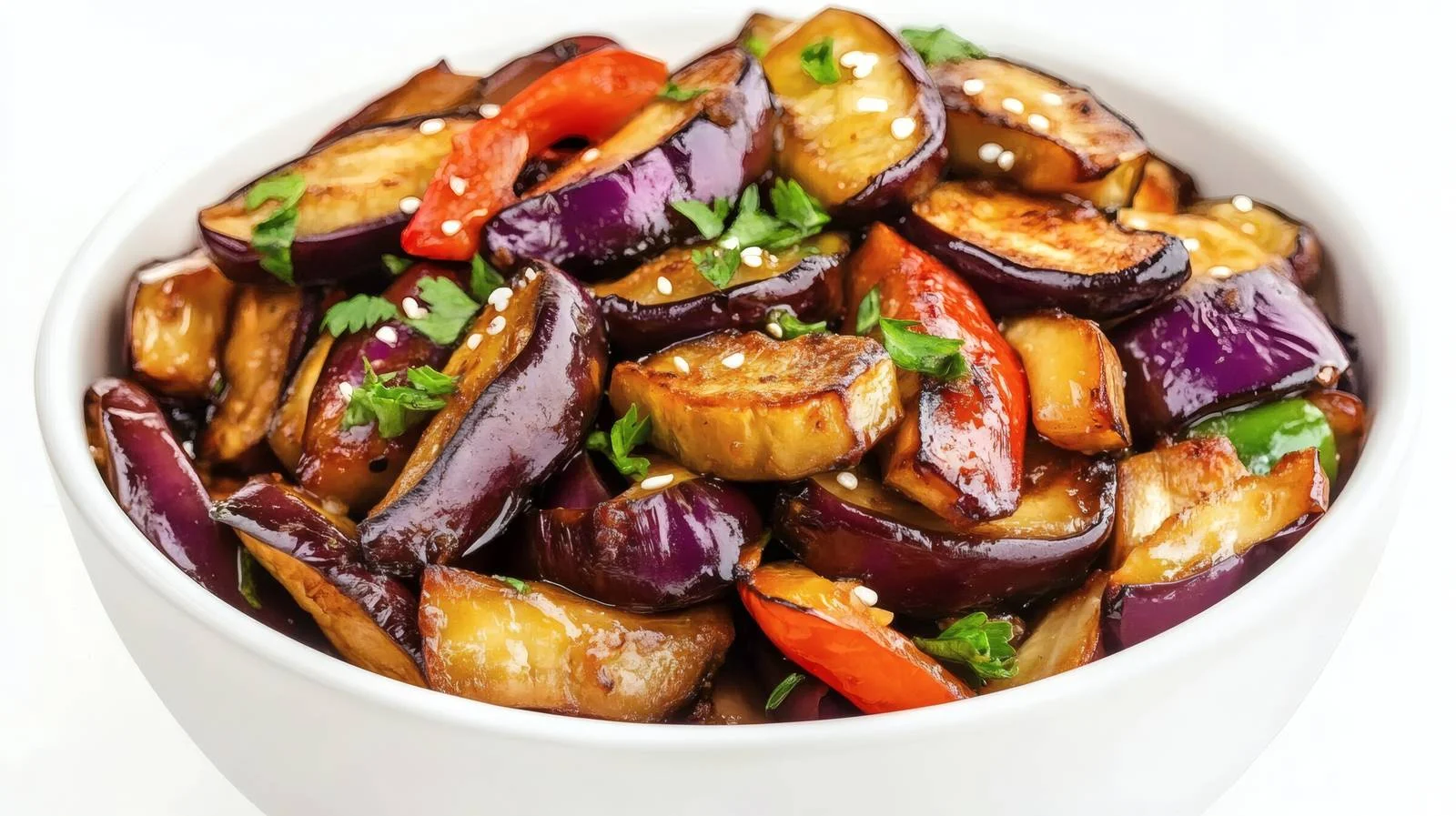 Sautéed Eggplant and Bell Pepper on White — free download from Dotvec