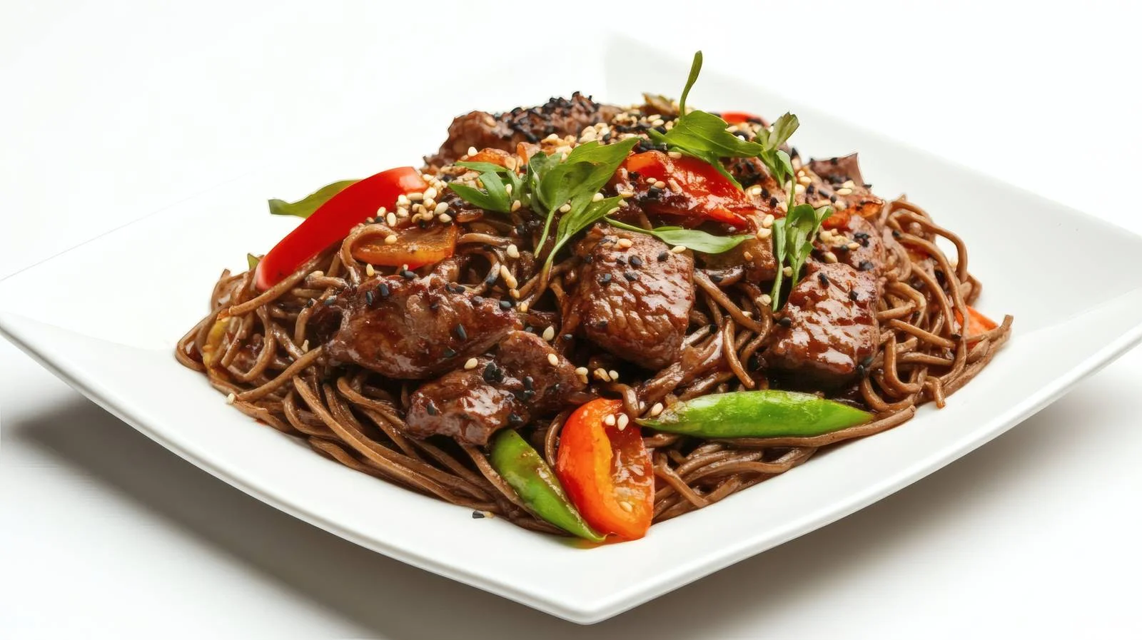 Soba noodles and beef on white background — free download from Dotvec
