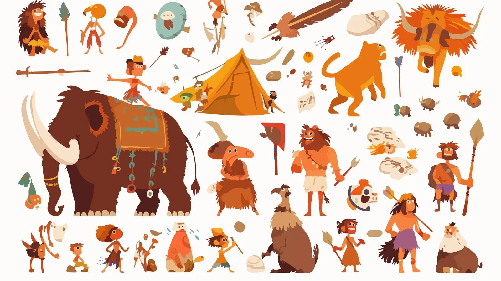 Ancient Era Depiction: Kids with Mammoth — free download from Dotvec