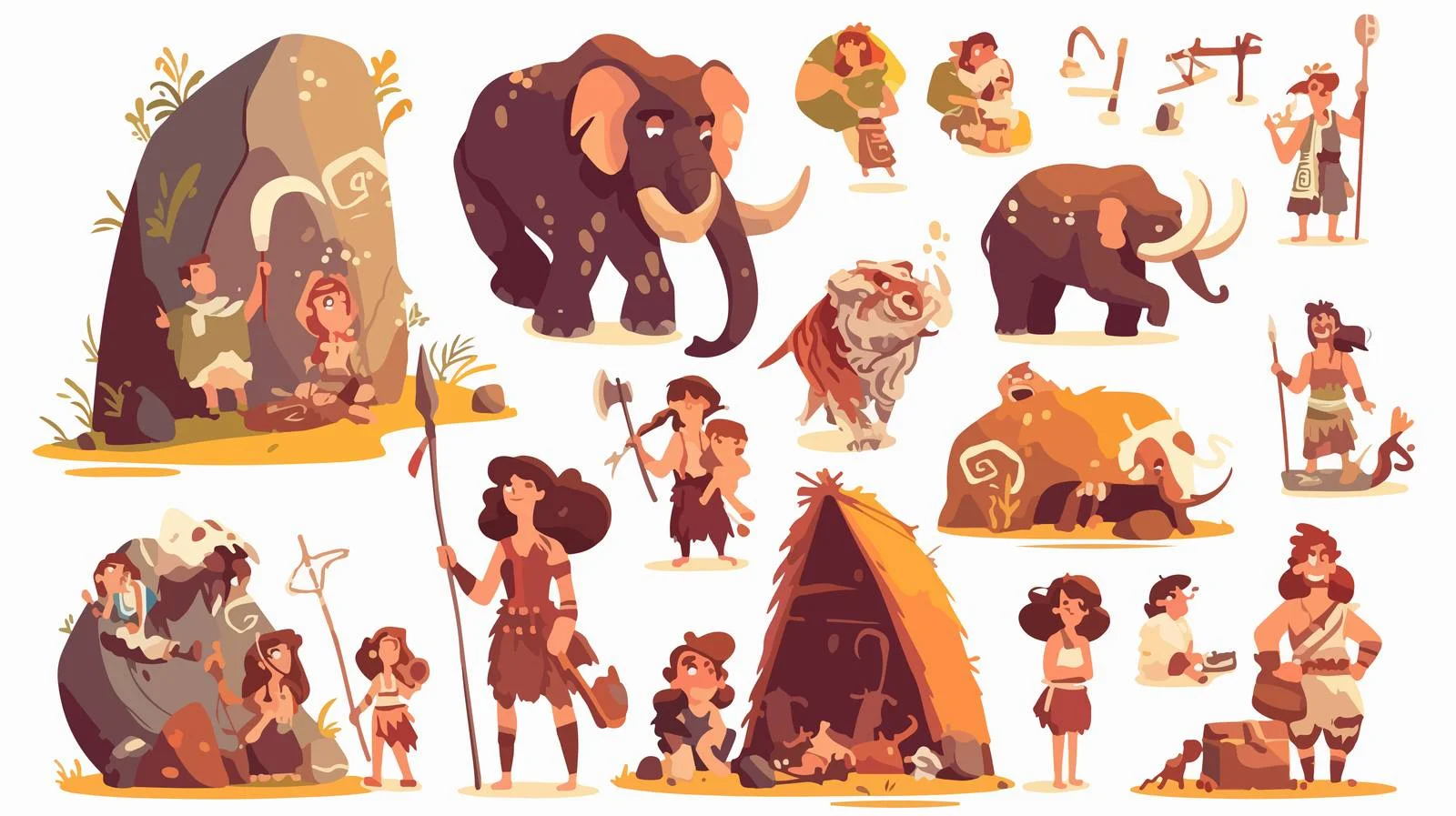 Ancient Civilization: Young Ones with Mammoth – free archaeology image from Dotvec