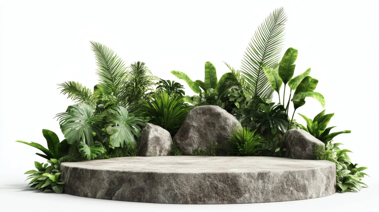 Tropical Jungle Stone Podium White Background — free download from Dotvec